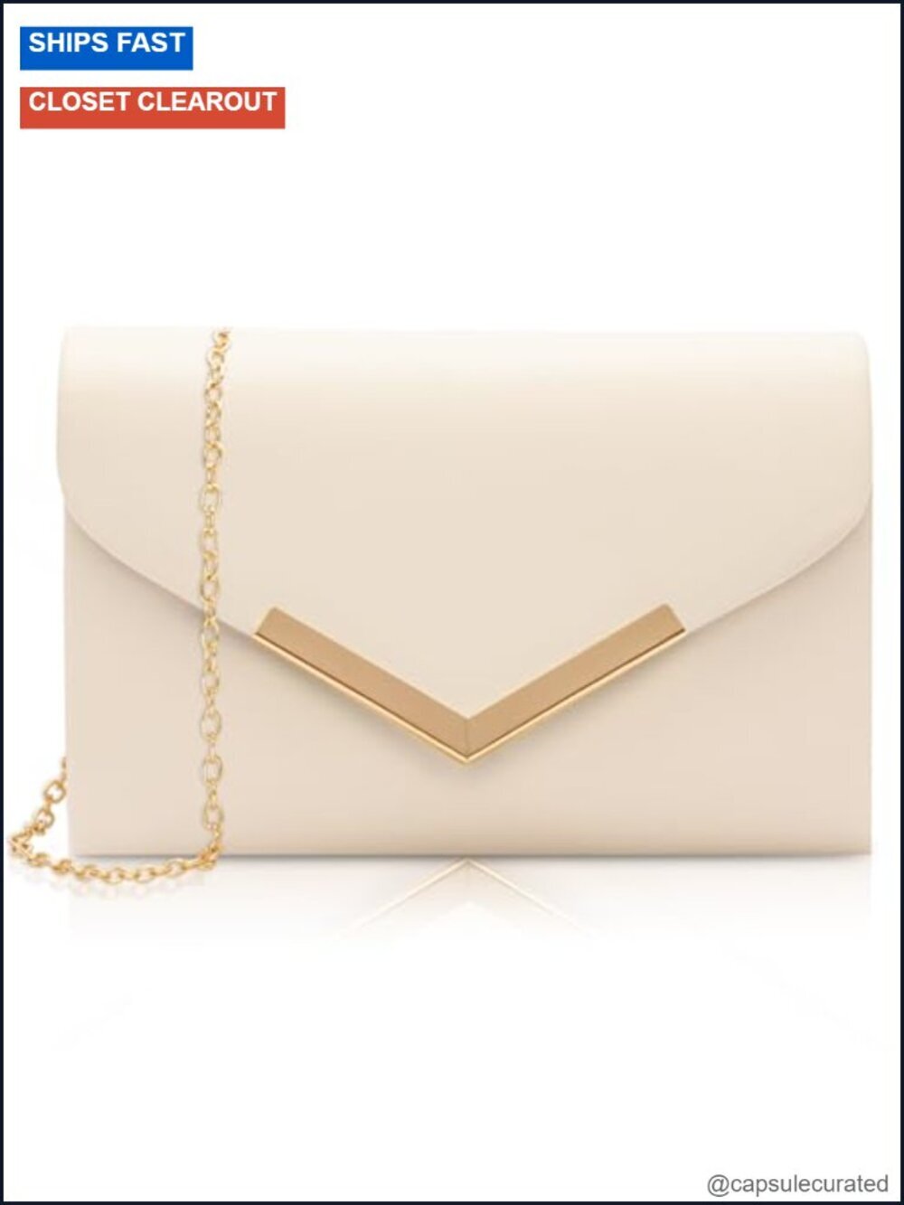 Faux Leather Envelope Clutch with Gold-Tone Chain - Evening Party Bag